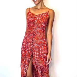 High Low Red Floral Boho Cute Strapless Summer Dress